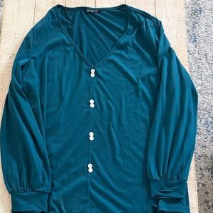 BloomChic Teal Casual long sleeve shirt with decorative buttons